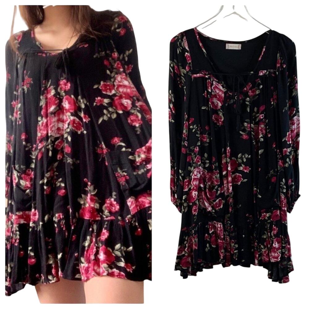 Altar’d State Floral Ruffle Trimmed Babydoll Style Dress Size Medium